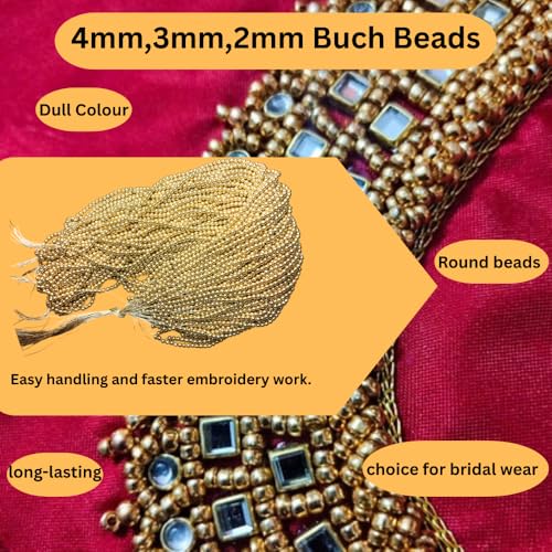 Image of (2mm1Bunch, 3mm 1Bunch, 4mm 1Bunch) Aari Gold Bunch Beads for Embroidery Work, Jewellery Making, Arts and Crafts Kids DIY Making (1, 2mm,3mm,4mm)