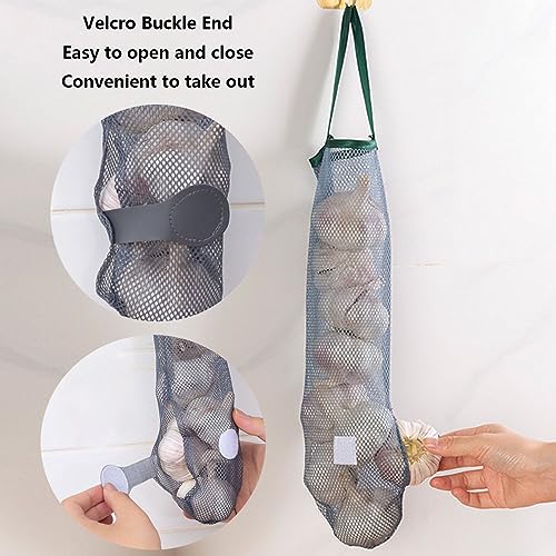 2 Pack Reusable Produce Bags (Long + Dual Pocket) Sturdy & Strong Hanging Mesh Storage Bags for Kitchen Storage Fruits, Onion, Garlic & Vegetables, Breathable Shopping Handbag Storage Grocery Bags - image 3