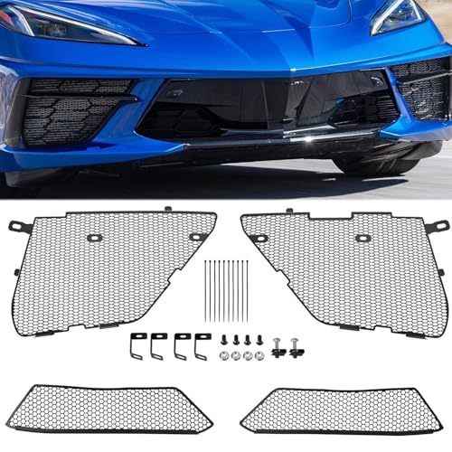 Image of 4Pcs Black Upgraded Front Outer & Inner Radiator Guard,Body Bumper OEM Style Front Outer Grill Guard Car Grille Vents Insert Mesh Set for Corvette C8 Stingray Z51 Convertible /HTC 2020-2026