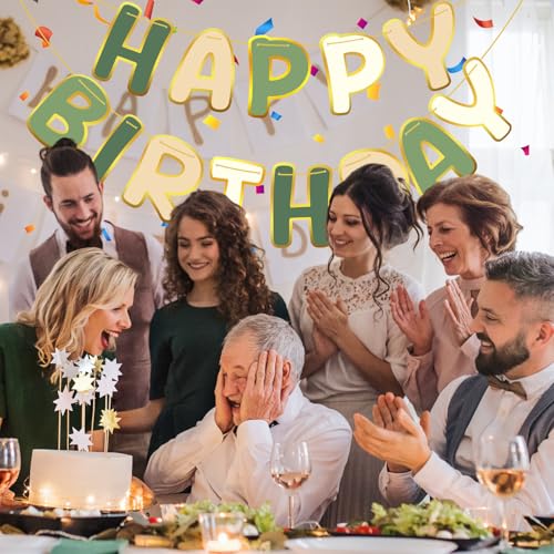 Image of TaoBary Happy Birthday Banner Sage Green Pre-strung Party Decor