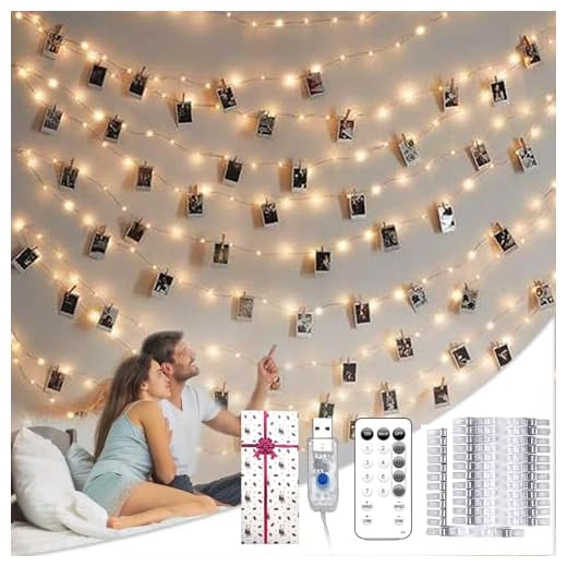 Photo Clip String Lights with Remote, 33FT 100 LED Fairy Lights Picture Clips, 8 Modes USB Powered String Light with 50 Clear Clips for Dorm, Bedroom, Christmas, Party, Wedding Decor (Warm White)