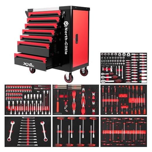 Fai Da Te North-Cittie Carrello Portautensili XXL Edition a 7 Casetti con 256 Pezzi di Attrezzi Uso Professionali, Ideale per Officina,Casa.Il Carrello Che Ti Regala un Mondo di Fai Da Te Sempre Piu Ordinato