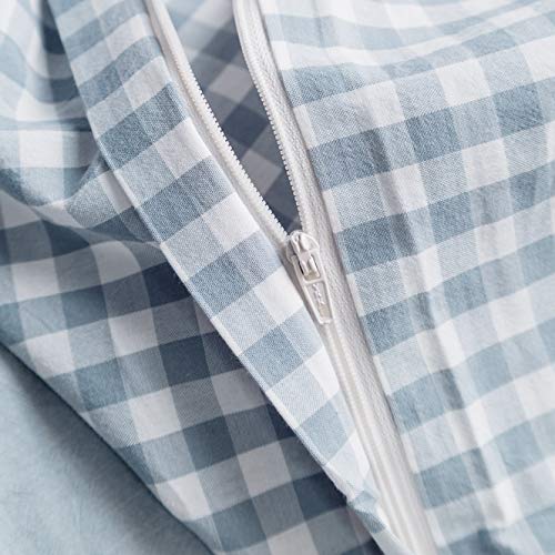 Susybao Light Blue Gingham Duvet Cover Queen 100% Washed Cotton Blue Plaid Duvet Cover Set 3 Pieces 1 Blue Grid Duvet Cover With Zipper Ties 2 Pillow Cases Luxury Gingham Plaid Bedding Set Breathable #TOP2