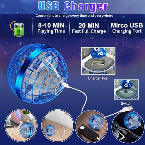 2025 Upgraded Flying Orb Ball Toy with LED Lights, Cosmic Boomerang Hover Orb Ball for Kids & Adults, for Indoor/Outdoor Fun Cool Holiday Magic Toy, for Boys & Girls (Blue+Red) - Image 5