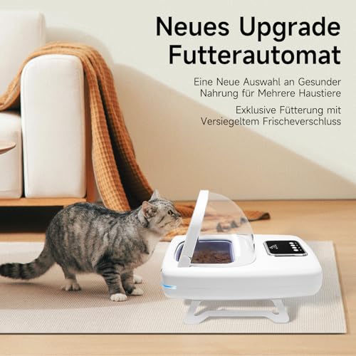 Futterautomat Katze, Futterautomat für Haustiere mit RFID-Halsbandanhänger, Erkennt 134,2 kHz 15-stellige Haustier-Chip-ID, Verhindert Futterdiebstahl, Geeignet für Nass- und Trockenfutter