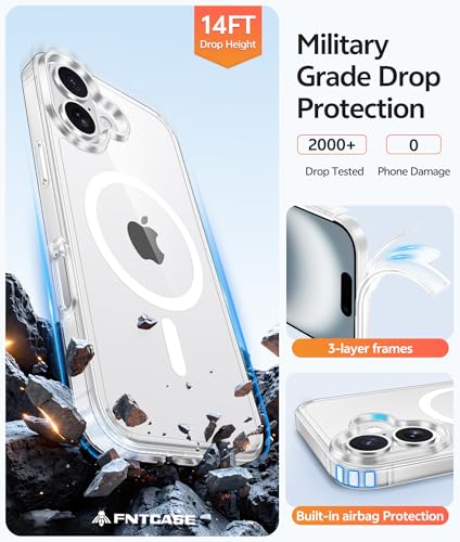 Image of FNTCASE for iPhone 16 Case: [Compatible with Magsafe] [Screen Protector] Anti Yellowing Transparent Clear Magnetic Phone Cover - Military Grade Shockproof Drop Proof Protective Cases - Clear