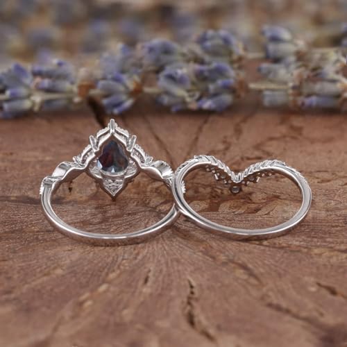 Alexandrite Engagement Ring for Women 1CT Alexandrite Engagement Ring Set S925/10K/14K/18K Natural Leaf Ring Bridal Set Moissanite Ring Set Art Deco Rings Promise Rings Gift For Her Size3-133