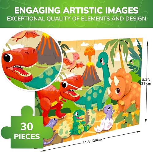 Image of QUOKKA Puzzles for Kids Ages 3-5 - 30 Pieces Puzzles for Toddlers 2-4 - Dinosaurs Learning Jigsaw Puzzles for Kids 4-6 Years Old - Educational Toys for Boy and Girl