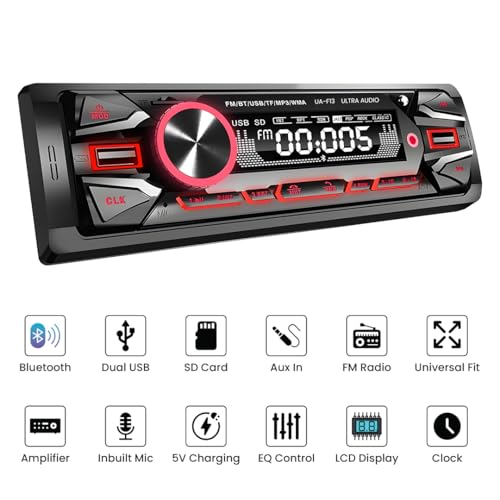 Image of ULTRA AUDIO UA-13 Charge Pro+ Dual-USB /AUX /FM /SD /Bluetooth Wireless with Phone Caller Id Receiver Universal Car Stereo (Single Din)