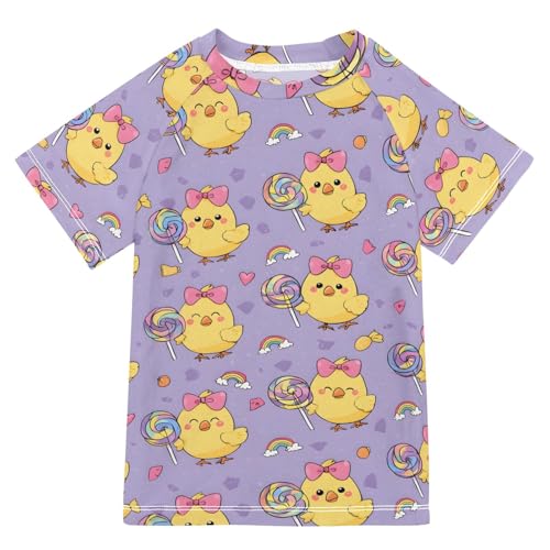 ALAZA Kids Rash Guard Boys Toddler Swim Shirts Short Sleeve Duck Lollipop Cute UPF 50+ 3T