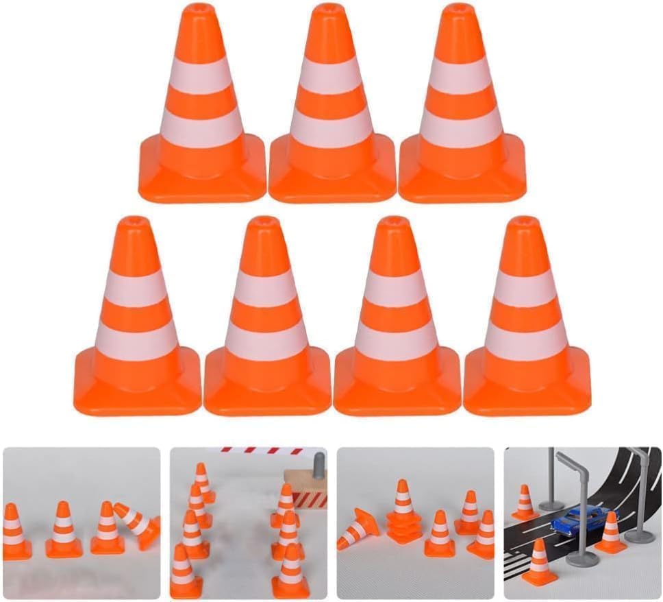 Cldaisy 28Pcs Orange Miniature Road Cone Orange Mini Traffic Cones Plastic Sign Road Toy Roadblock Cone Sign Model Photo Prop Small Construction - Image 3