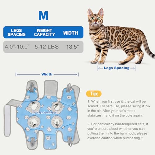 Image of Supet Cat Grooming Hammock Harness for Nail Trimming, Cat Grooming Hanging Sling for Nail Clipping, Pet Restraint Holder for Cutting Nails, Medicine, Ear & Teeth Cleaning, Eye Care (BlueCat M)