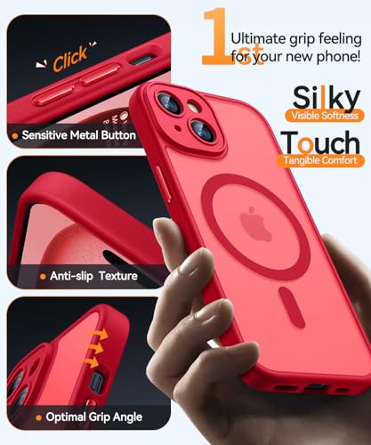 Image of CANSHN Magnetic for iPhone 15 Plus Case, Upgraded [Full Camera Protection] [Compatible with Magsafe] [Translucent Matte] Shockproof Protective Phone Case for iPhone 15 Plus 6.7 inch - Red