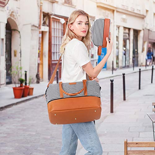 Canvas Travel Duffel Bags Sucipi Weekend Bag with Shoe Compartment for Airplanes Waterproof Overnight Carry on Weekender Duffle Bag Hospital Bags for Labor and Delivery Large PU Leather Tote Bags for Women girls Mommy Bag for Hospital with Toiletry Bag (Large)