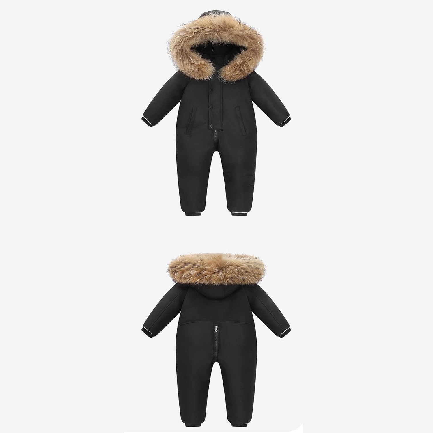 Toddler Girls Puffer Snowsuit Baby Faux Fur Hooded Winter Waterproof Onesie Boys Zip Up Windproof Ski Jumpsuit