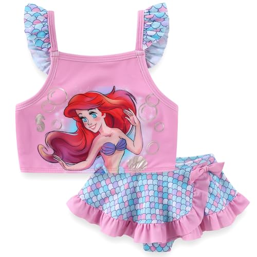 Disney Little Mermaid Minnie Mouse Girls UPF 50+ Bathing Suit Tankini and Bikini Bottom Swimsuit Set for Toddler and Big Kids