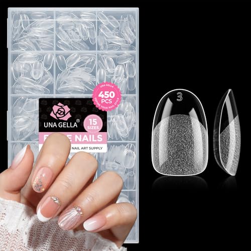 Image of UNA GELLA Short Oval Nail Tips Soft Gel Pre-Etch Full Cover Nail Extensions