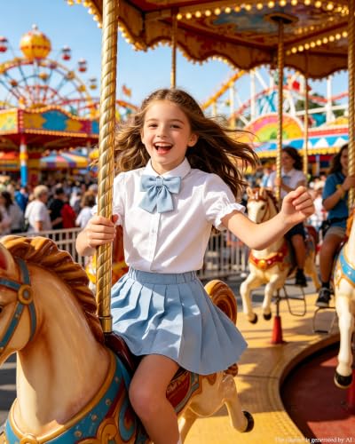 Image of Betusline Girls Skirt Set JK School Uniform 2-Piece Outfit - Short Sleeve Shirt with Bow & Pleated Skirt 4T-14Y