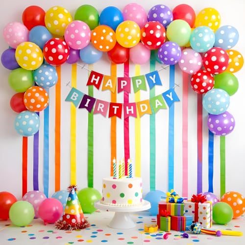Image of Party Propz Happy Birthday Decoration Kit for Kids - 34 Pcs, Happy Birthday Banner and Polka Balloons for Decoration, Balloon for Birthday with Paper Ribbon,Bday Combo for Boys & Girls (Cardstock)