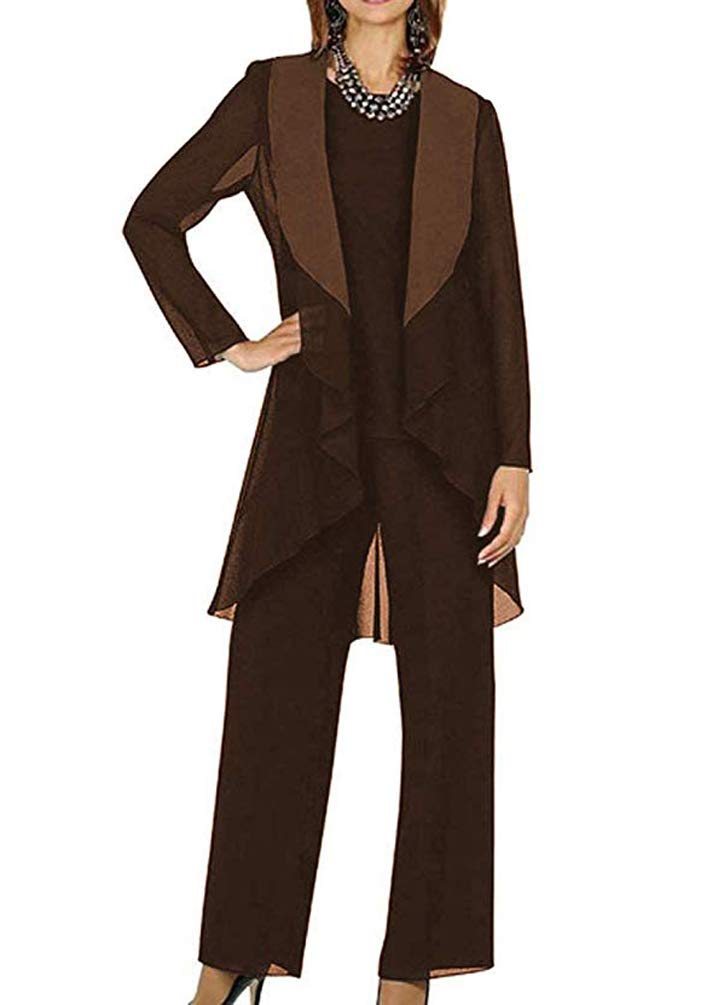 Women's Elegant Chiffon Mother of The Bride Dress Plus Size 3-Piece Pant Suit Set for Women Formal