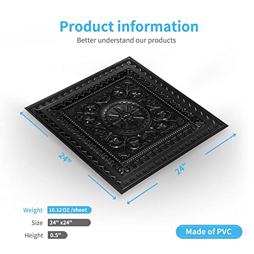 Image of Art3d Drop Ceiling Tiles, Glue up Ceiling Tiles, 2'x2' Plastic Sheet in Black (12-Pack, 48 Sq.ft)