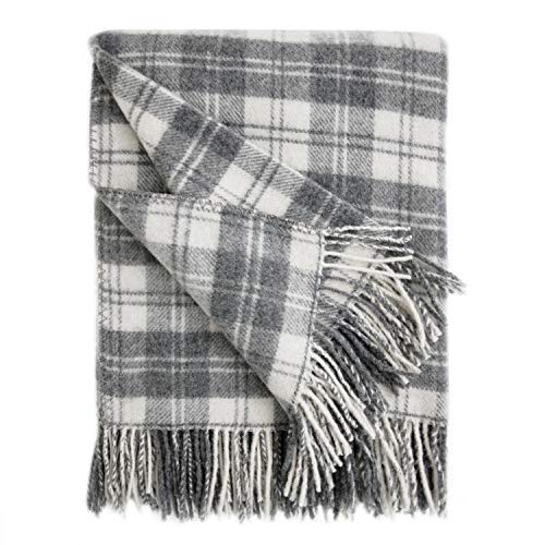Bedsure Wool Blanket, Grey Plaid Super Soft, Warm & Fuzzy Twin