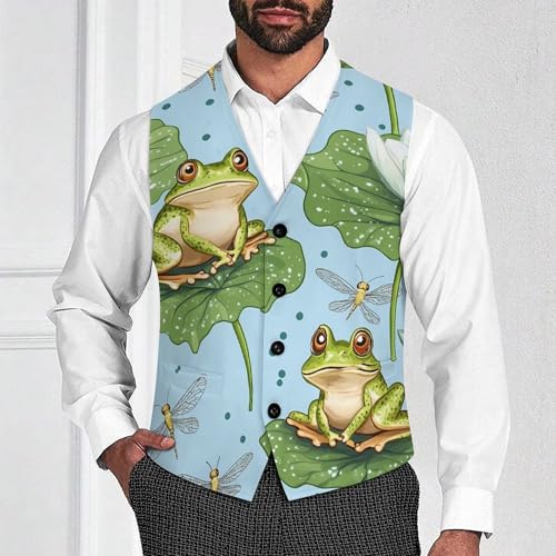 Cute Frog Dragonfly Men's Suit Vest Slim Fit Business Dress Party Pattern Waistcoat Vest Top2