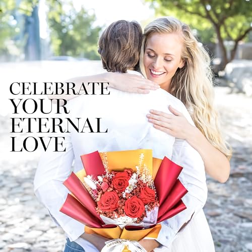 GLAMOUR BOUTIQUE Preserved Flowers Bouquet - Forever Flowers Roses in a Box with Hydrangeas & More, Gift Ready for Anniversary, Birthday, Valentine's Day, Mother's Day, Long-Lasting 1-3 Years - Red - Thumbnail 7