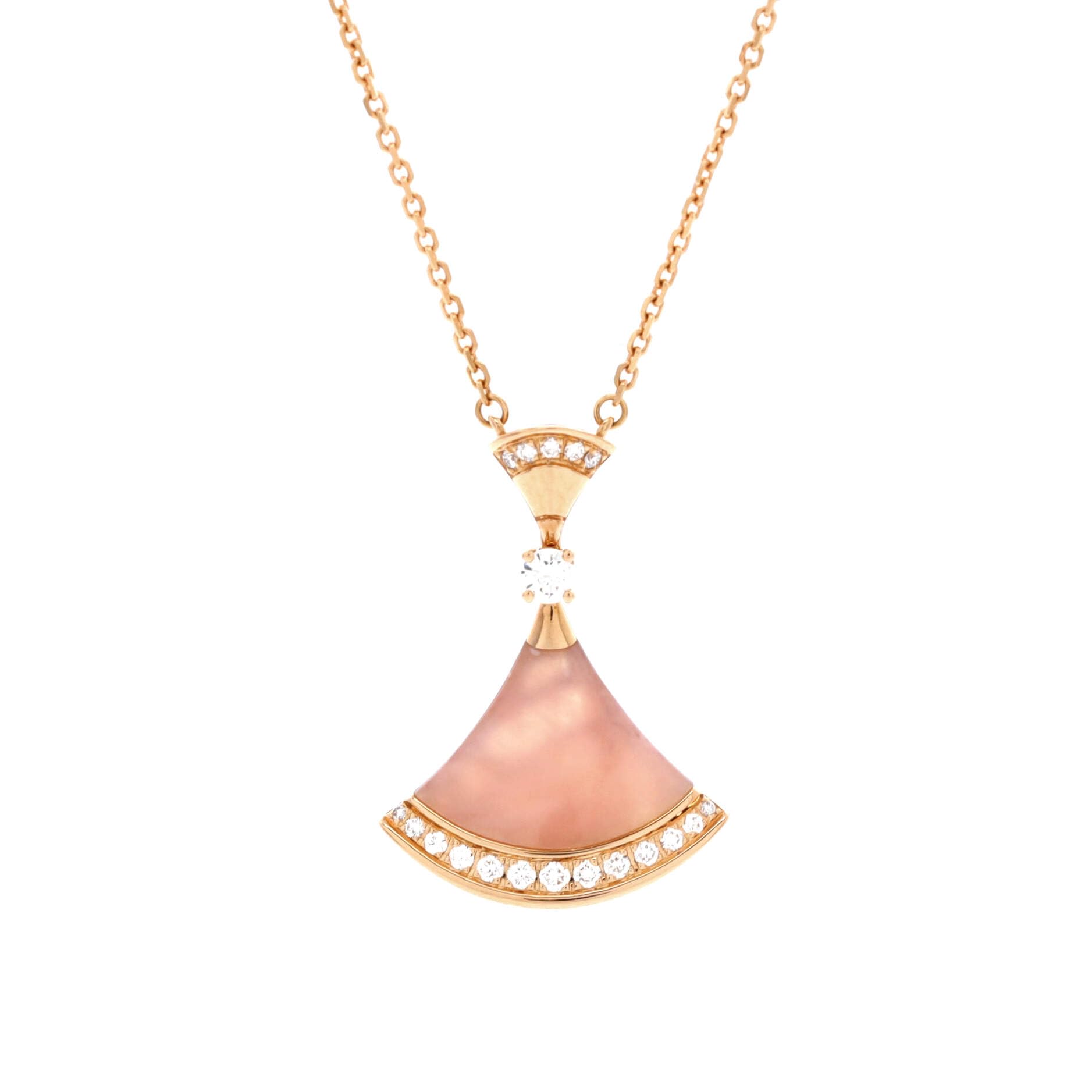 BVLGARI Pre-Loved Divas' Dream Pendant Necklace 18K Rose Gold with Pink Opal and Diamonds Large, Rose Gold