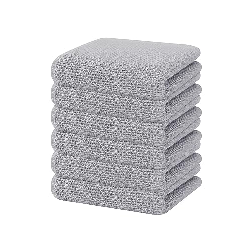 Image of Homaxy 100% Cotton Waffle Weave Kitchen Dish Towels, Ultra Soft Absorbent Quick Drying Cleaning Towel, 13 x 28 Inches, 6-Pack, Light Gray