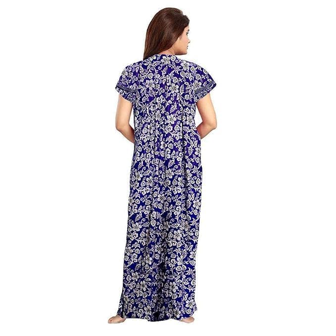 Image of NILOUFO Women's Cotton Printed Maxi Nighty - Pack of 2 | Soft Ankle-Length Sleepwear Gowns for Women | Free Size Night Dresses (Blue,Red, Free Size)