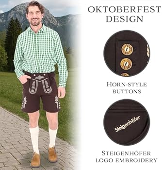 Lederhose voor heren, kort, klederdracht met bandjes, van rundleer, traditionele lederhose voor Oktoberfest-kostuum, bruin-b, XXL