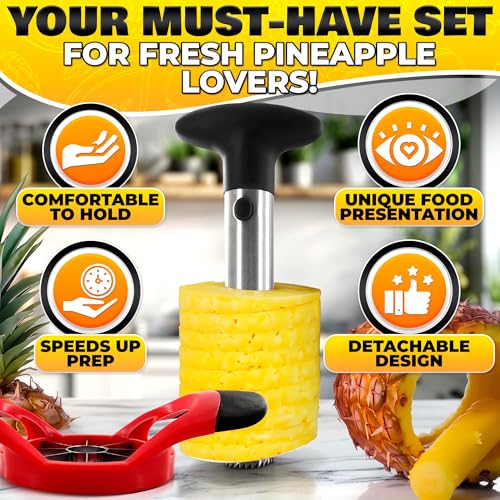 Image of Pineapple Corer and Slicer Tool - Stainless Steel Pineapple Peeler Tool with Reinforced Thick Blade for Effortless Slicing - Core Remover and Cutter for Diced Fresh Rings, Black Handle, Easy to Clean