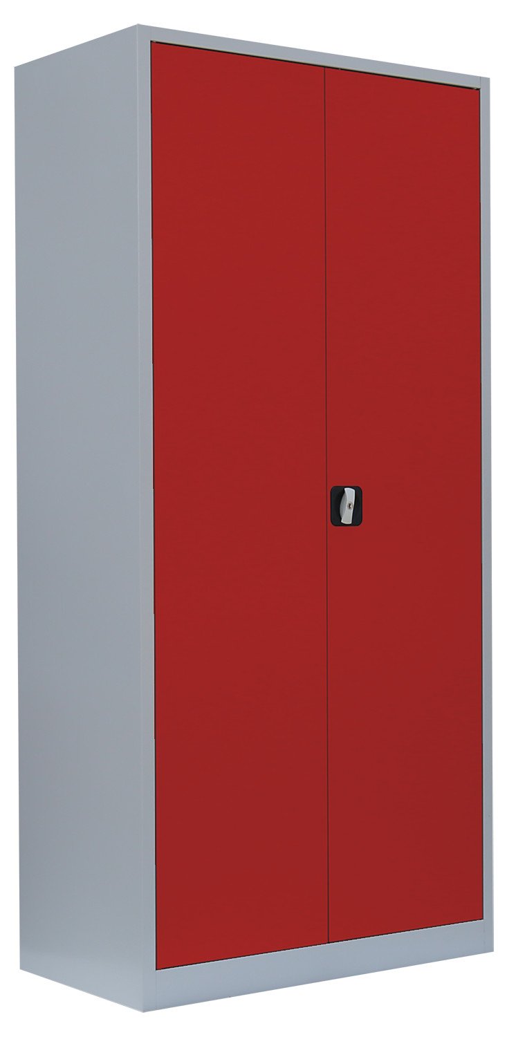 Flügeltürenschrank komplett montiert Metallschrank abschließbar grau/rot 195x92x42cm (HxBxT) Lagerschrank Aktenschrank 4 Fachböden 530344