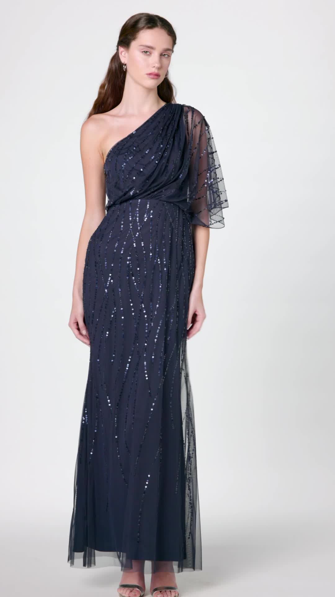 adrianna papell blue dress Adrianna Papell Women's Bead Mesh Ball Gown - French Blue main image 1