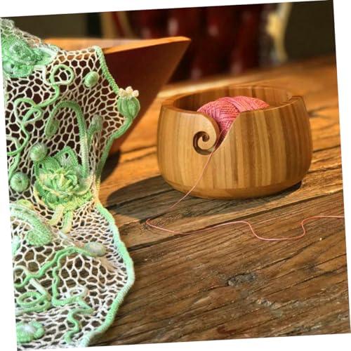 Cuenco de crochet de madera para organizar proyectos de tejer en casa 5