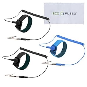 Anti Static Wrist Straps – 3 Pack – Reusable Anti-Static Wrist Straps Equipped with Grounding Wire and Alligator Clip – Enables You to Ground Yourself(2x Black + 1x Blue)
