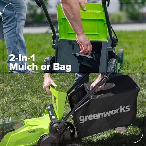 Image of Greenworks 48V (24V x 2) 17 inch Cordless (Push) Lawn Mower (200+ Compatible Tools), (2) 4.0Ah Batteries and Dual Port Rapid Charger Included