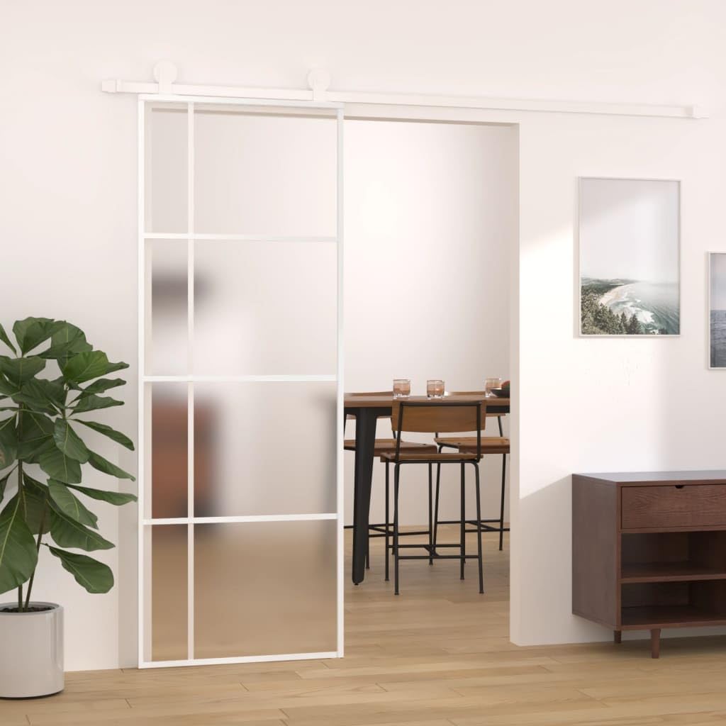 Drzwi przesuwne szkło mleczne ESG i aluminium 76 x 205 cm WhiteHardware materiały budowlane drzwi wejściowe