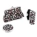 Produktbild Satz von 3 Floral Cosmetic Organizer Spiegel Lippenstift Case Set, Frauen Stickerei Geldbörse Halter Lagerung Geschenk-Kit (schwarz)