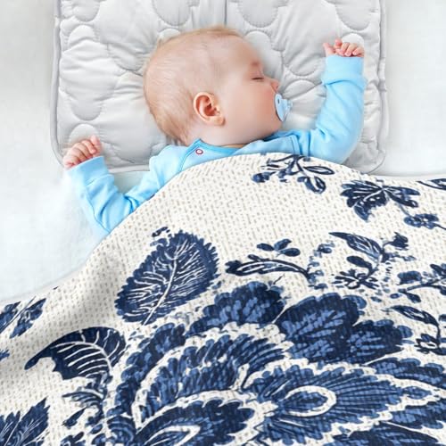 Kigai Blue White Flowers Baby Blanket for Boys Girls Swaddle Blankets Soft Cozy Receiving Blanket Nursery Crib Blankets for Toddler Newborn, 30 x 40 Inch4