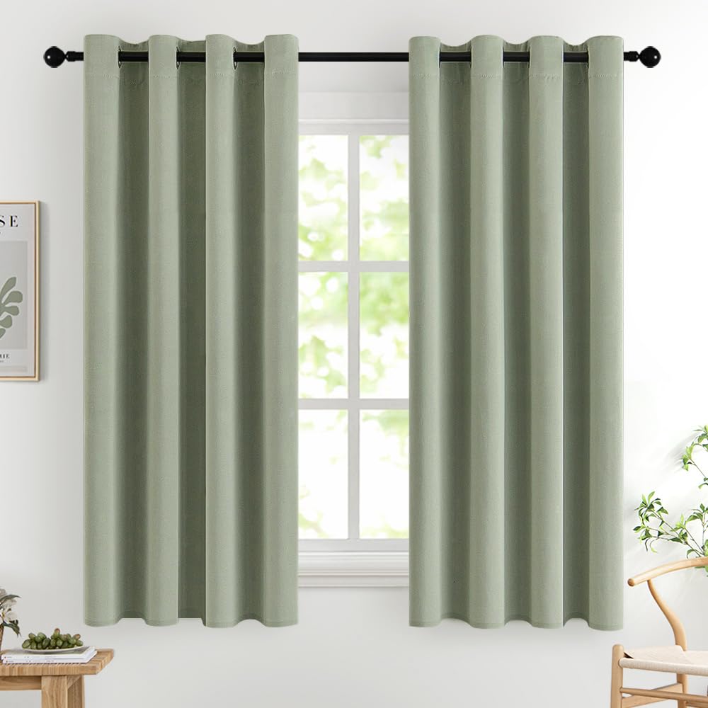 MIULEE Short Window Curtain with Eyelets, Blackout Curtains for Small Windows, Modern Blackout Curtain for Living Room and Bedroom, Soft Darkening Curtains, Sage Green, Set of 2, 137 x 117 cm