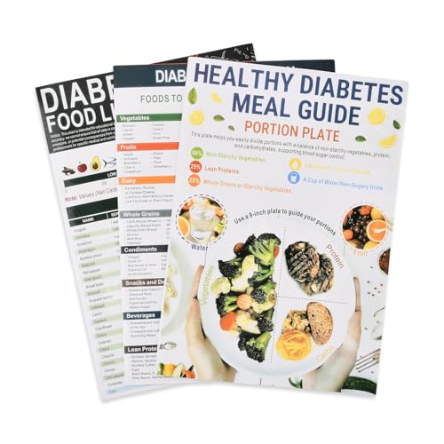 3 Pcs Diabetic Food Chart & Meal Planner, Laminated Diabetes Food List, Low Carb Glycemic Index Wall Charts, Comprehensive Diet Foo-d Guide for Diabetic, Meal Planner Book