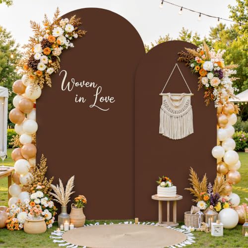Image of 7.2FT 6FT Arch Backdrop Cover for Party, Set of 2 Stretchy Spandex Fitted Arch Stand Cover for Baby Shower, Birthday Wedding Decor, Chiara Backdrop Cover with Double-Sided Design(Nude, Brown)