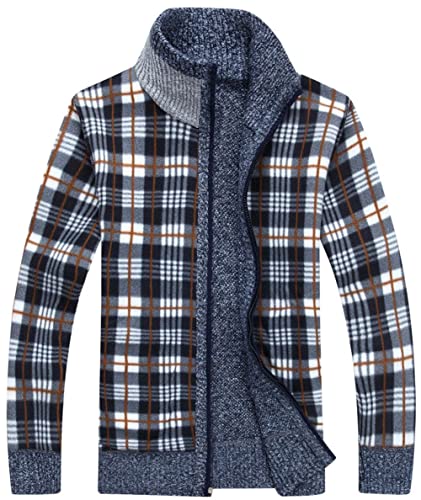 Men's Cardigan Sweaters Full Zip Up Stand Collar Slim Fit Casual Knitted Sweater with 2 Front Pockets3