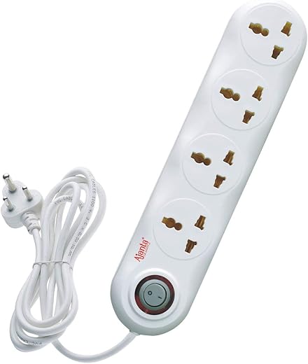 Ajanta 4 Way Extension Board (White) -1.5 Meter Heavy Duty Wire - Spike & Surge Guard