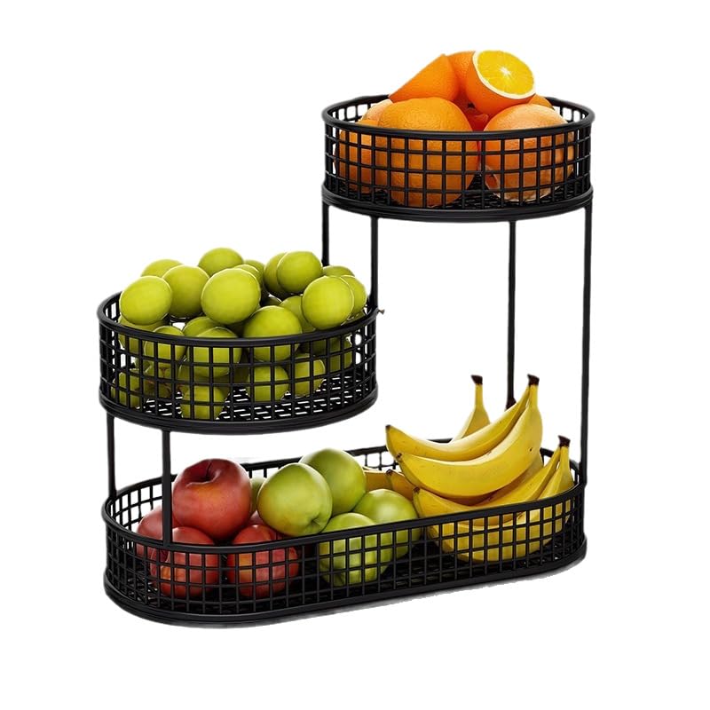 Frutero de 3 pisos negro de metal para verduras frescas de 42 x 32 cm