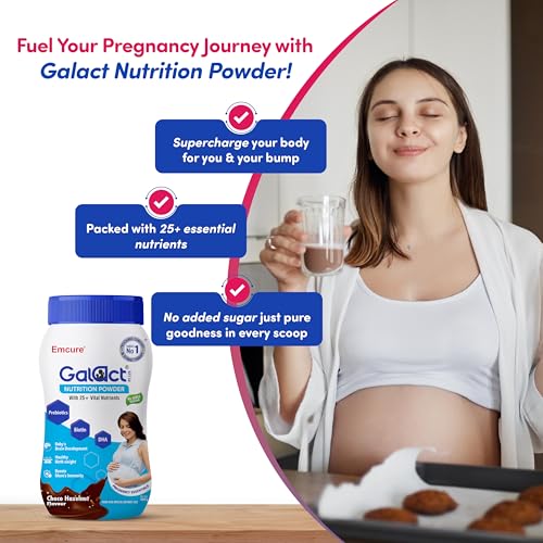Image of Galact Plus Nutrition Powder for Pregnant Women 400g | 25 Vital Nutrients | Prenatal Supplement with DHA for Brain Development, Biotin, Prebiotics & Folic Acid | Healthy Birth Weight | Choco Hazelnut