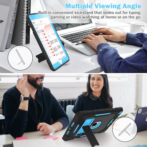 Image of ZoneFoker Case for iPad 9th /8th /7th Generation 2021 /2020 /2019(10.2 inch), Heavy Duty Military Grade Shockproof Rugged Protective 10.2 inch Cover with Built-in Stand for iPad 9 8 7 Gen (Black+Blue)