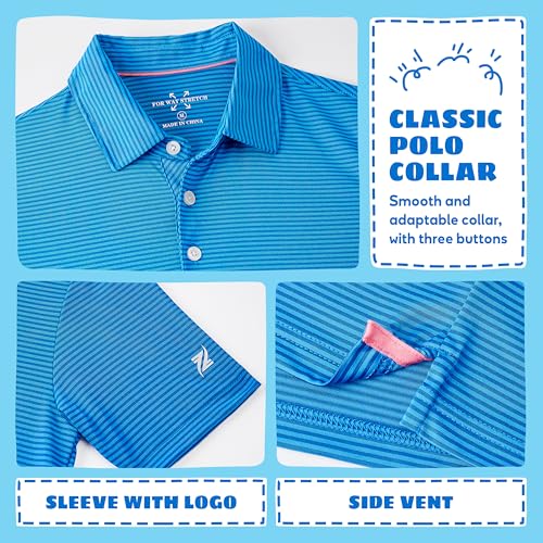 Image of Boys Polo Shirts Short Sleeve Striped Performance Moisture Wicking Dry Fit Golf Shirts for Boys Youth Kids